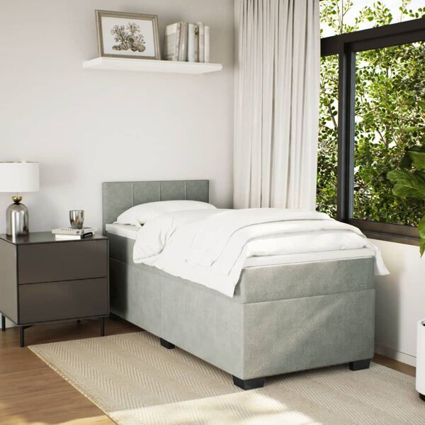 vidaXL Box spring postelja z vzmetnico svetlo siva 100x200 cm žamet