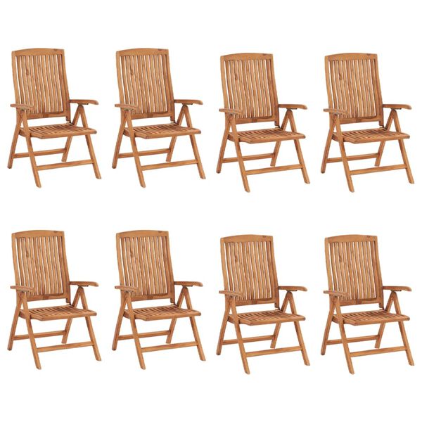 vidaXL Nastavljivi vrtni stoli z blazinami 8 kosov trdna tikovina