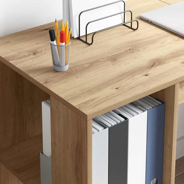 vidaXL Miza s polico Umetni hrast 130 x 50.5 x 75 cm Konstruiran les