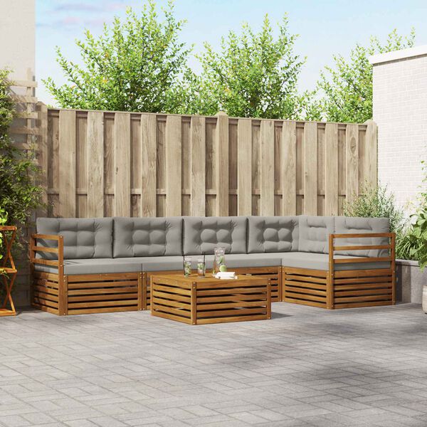 vidaXL Zunanja garnitura za sedenje 6 pcs Naravna in svetlo siva