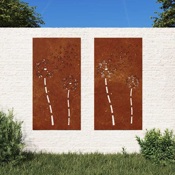 vidaXL Vrtna stenska dekoracija 2 kosa 105x55 cm corten jeklo rože