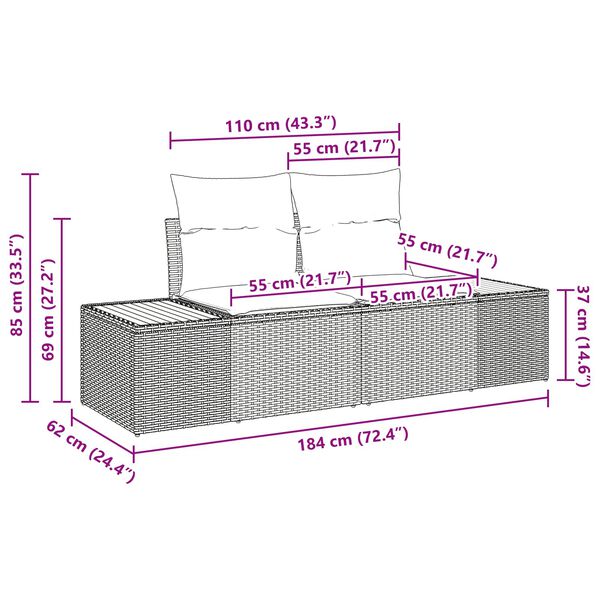 vidaXL Vrtna sedežna garnitura 6 pcs Črna 55 x 62 x 69 cm Poly ratan