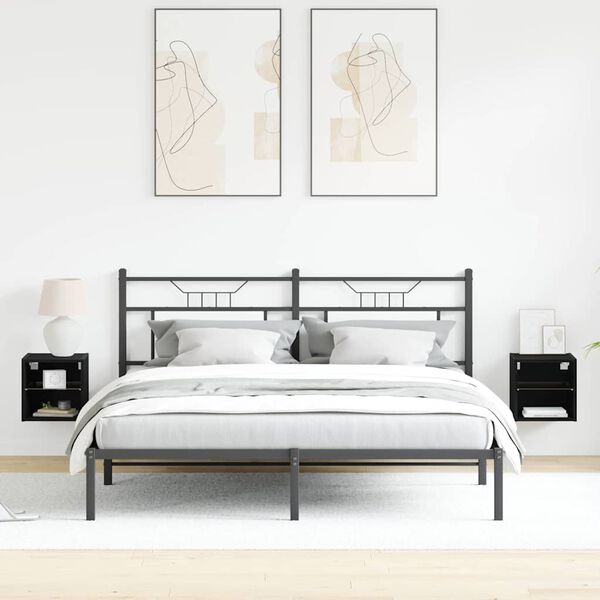 vidaXL LED nočna omarica z Namestitev na steno Črna Konstruiran les