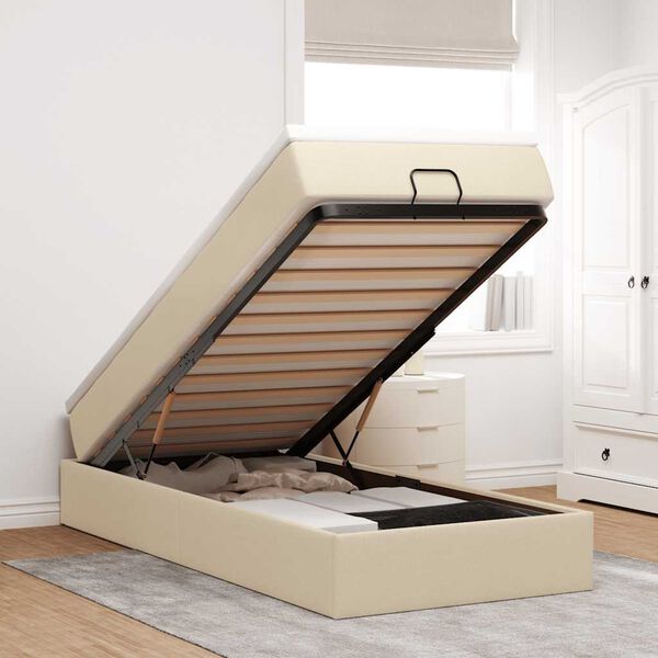 vidaXL Otomanski posteljni okvir z vzmetnico krem 80x200 cm blago