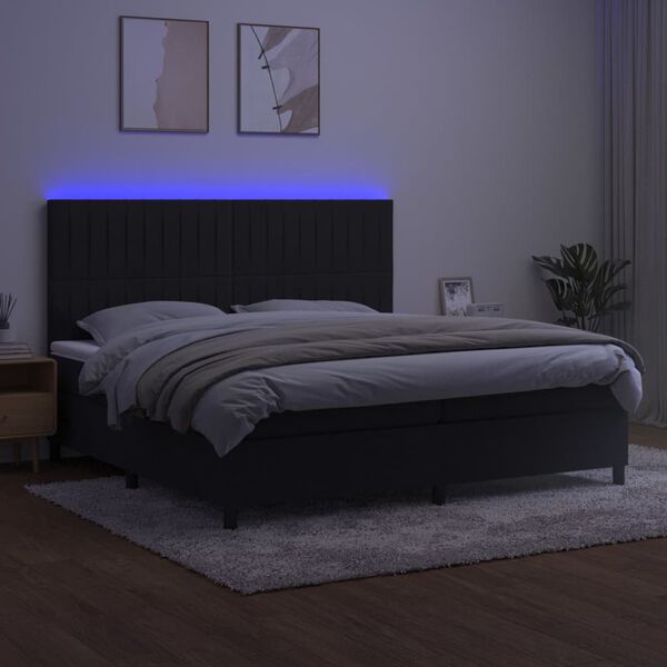 vidaXL Box spring postelja z vzmetnico LED črna 200x200 cm žamet