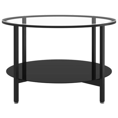 vidaXL Čajna mizica črna in prozorna 70 cm kaljeno steklo