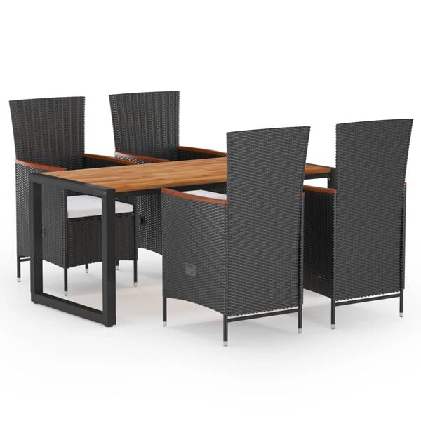 vidaXL Vrtna jedilna garnitura 5-delna črna