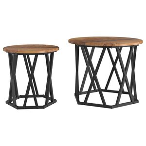 vidaXL Stranska miza 2 pcs predelan les Inženirski les in jeklo