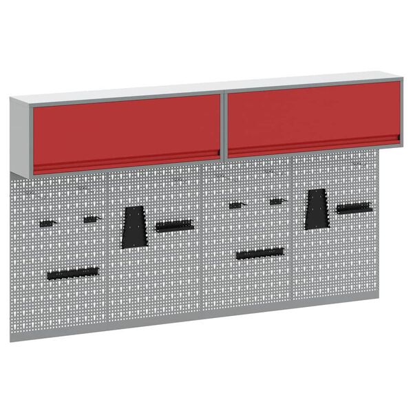 vidaXL Komplet omare in pegboard 6 pcs Rdeča 200 x 25 x 115 cm Jeklo