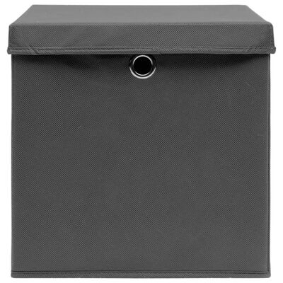 vidaXL Škatle za shranjevanje s pokrovi 4 kosi sive 32x32x32 cm blago