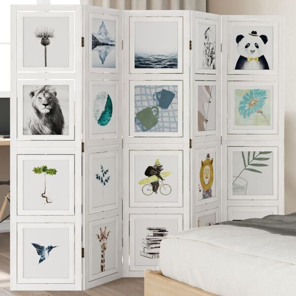 vidaXL Paravan 5-delni bel trden les pavlovnije