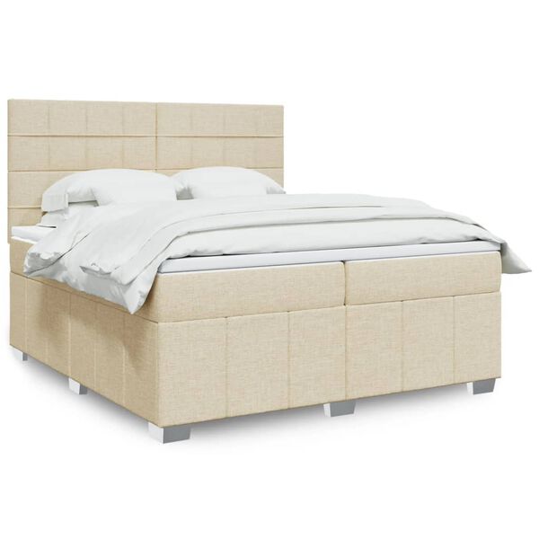 vidaXL Box spring postelja z vzmetnico krem 200x200 cm blago