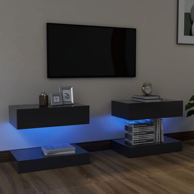 vidaXL TV omarica z LED lučkami 2 kosa siva 60x35 cm