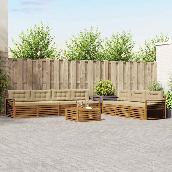 vidaXL Zunanja garnitura za sedenje z blazino 8 pcs Naravna in bež