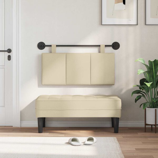 vidaXL Visoki naslon za glavo Črtasto krema 90 x 55 x 5 cm blago