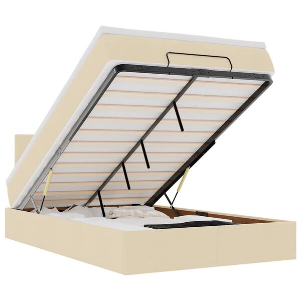 vidaXL Otomanska postelja z vzmetnico & LEDs krema 120x190 cm blago