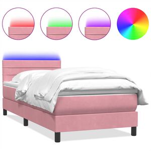 vidaXL Box spring postelja z vzmetnico LED Pink 100x220 cm Velvet