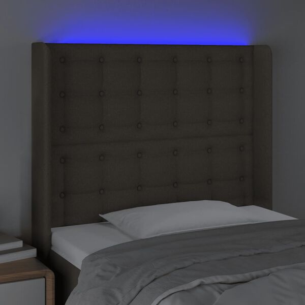 vidaXL LED posteljno vzglavje taupe 103x16x118/128 cm blago