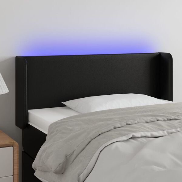 vidaXL LED posteljno vzglavje črno 103x16x78/88 cm umetno usnje