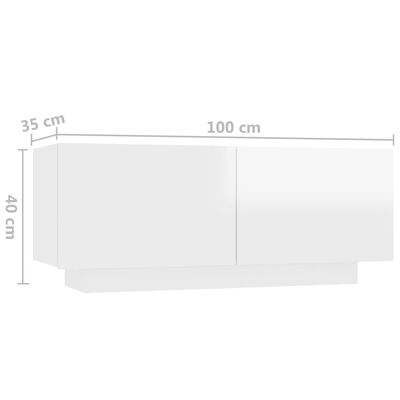 vidaXL Nočna omarica visok sijaj bela 100x35x40 cm iverna plošča