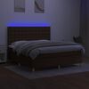 vidaXL Box spring postelja z vzmetnico LED temno rjava 160x200cm blago
