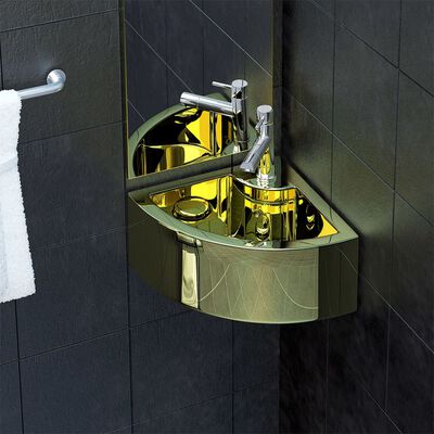 vidaXL Umivalnik z odprtino za odtekanje 45x32x12,5 cm keramičen zlat