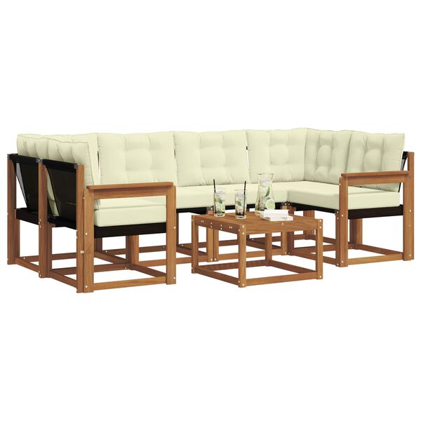 vidaXL Zunanja garnitura za sedenje z blazino 7 pcs Naravna in smetana