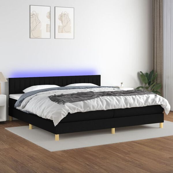 vidaXL Box spring postelja z vzmetnico LED črna 200x200 cm blago