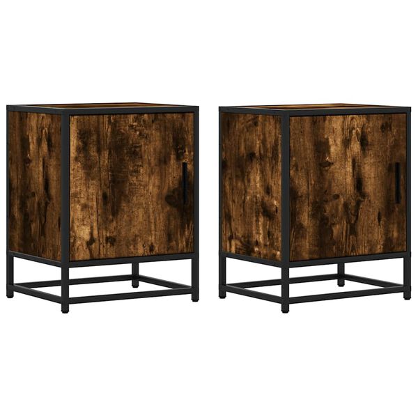 vidaXL Nočna omarica 2 kosa dimljen hrast 40x31x50 cm inž. les/kovina