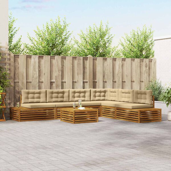 vidaXL Zunanja garnitura za sedenje z blazino 7 Kos Naravna in bež