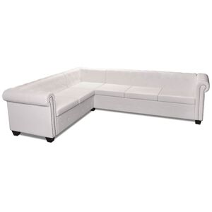 vidaXL Chesterfield kotna sedežna garnitura umetno usnje bela