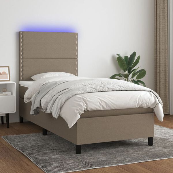 vidaXL Box spring postelja z vzmetnico LED taupe 90x190 cm blago