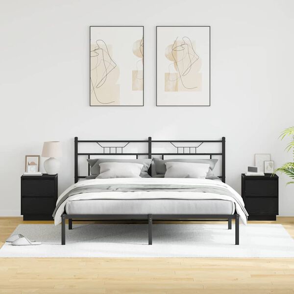 vidaXL Nočna omarica s predalom 2 pcs Črna Orehovina 39 x 34,5 x 50 cm