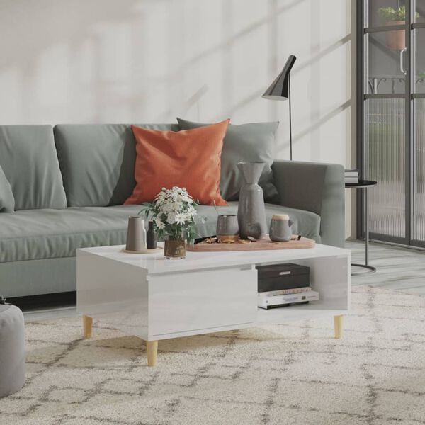 vidaXL Klubska mizica visok sijaj bela 90x60x35 cm iverna plo&scaron;ča