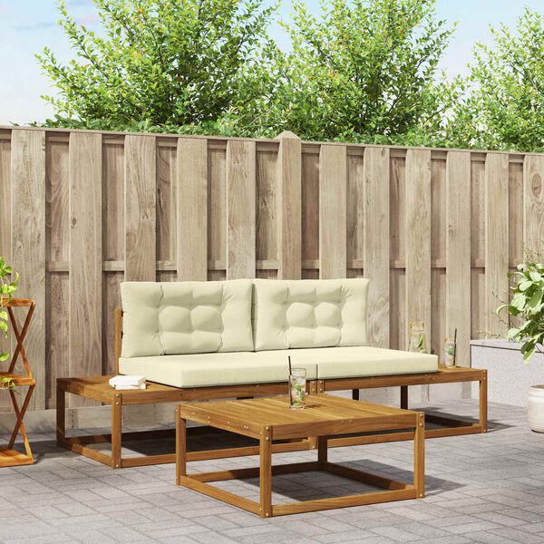 vidaXL Zunanja garnitura za sedenje z blazino 3 Kos Naravna in smetana