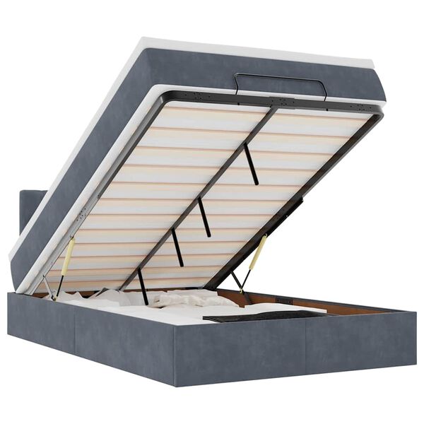 vidaXL Otomanska postelja z vzmetnico&LEDs temno siva 120x190cm žamet
