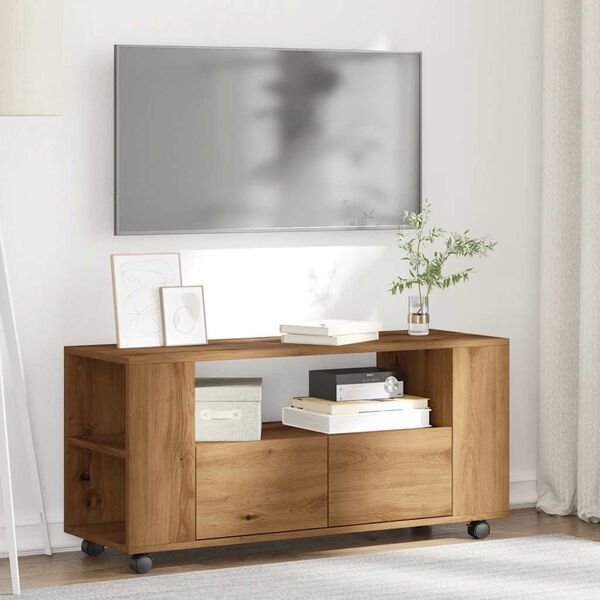 vidaXL TV omarica s kolesi artisan hrast 102x34,5x43 cm inženirski les