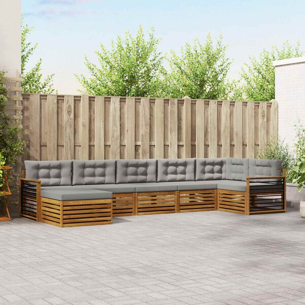 vidaXL Sedežne garniture z blazino 7 pcs Naravna in svetlo siva