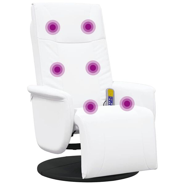 vidaXL Masažni naslanjač z naslonom za noge belo umetno usnje