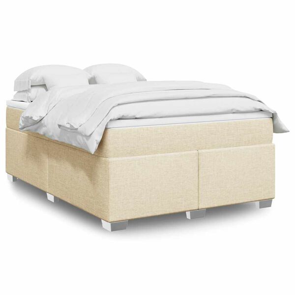 vidaXL Box spring postelja z vzmetnico krem 140x190 cm blago