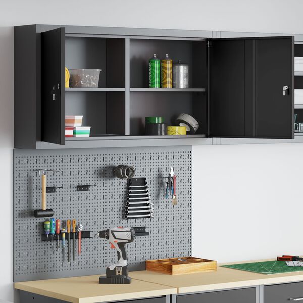 vidaXL Komplet omare in pegboard 3 pcs Črna 100 x 20 x 115 cm Jeklo