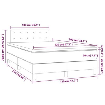 vidaXL Box spring postelja z vzmetnico temno siva 120x200 cm blago
