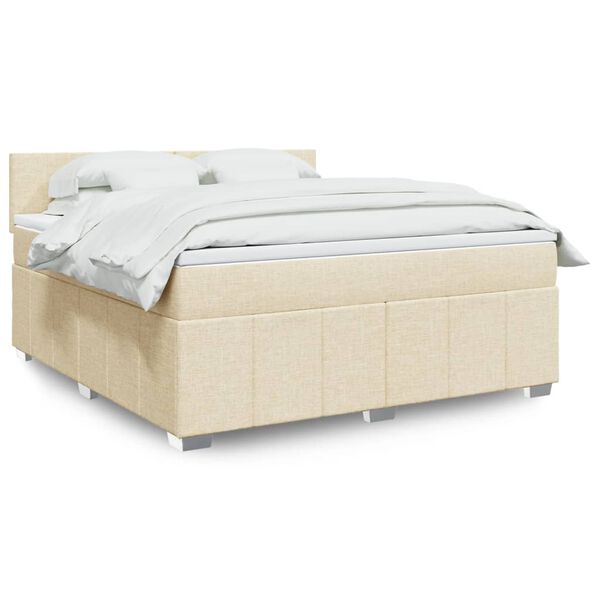 vidaXL Box spring postelja z vzmetnico krem 180x200 cm blago
