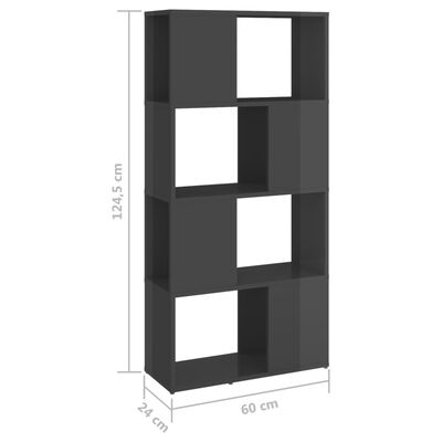 vidaXL Knjižna omara za razdelitev prostora sijaj siva 60x24x124,5 cm