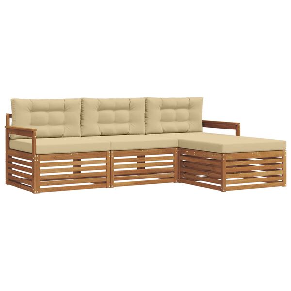 vidaXL Zunanja garnitura za sedenje z blazino 4 pcs Naravna in bež