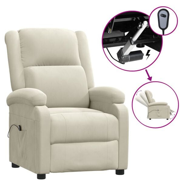 vidaXL Električni naslanjač krem žamet