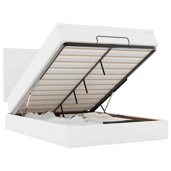 vidaXL Otomanski posteljni okvir z vzmetnico bel 140x200 cm um. usnje