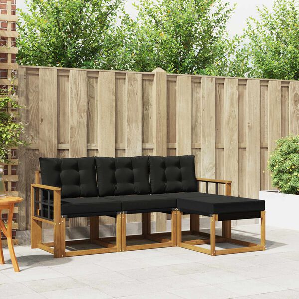 vidaXL Zunanja garnitura za sedenje z blazino 4 pcs Naravna in črna