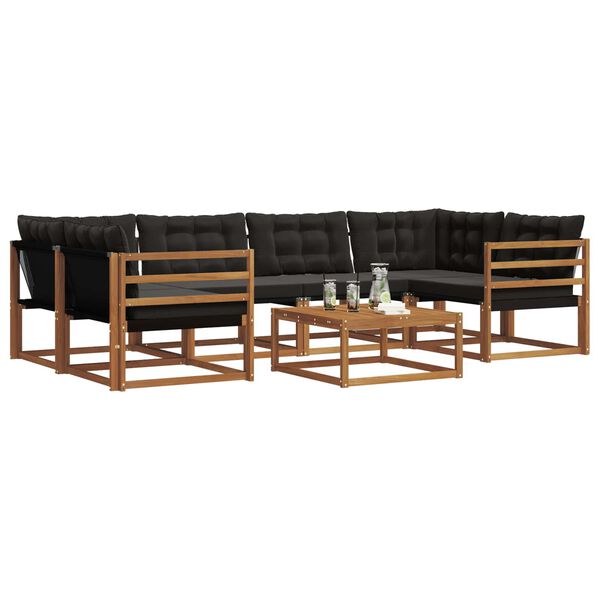 vidaXL Zunanja garnitura za sedenje z blazino 7 pcs Naravna in črna