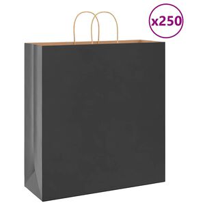 vidaXL Papirnate vrečke 250 kosov z ročaji črne barve 45x17x48 cm